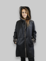 Black Spanish Merino Reversible Shearling Coat -Medium