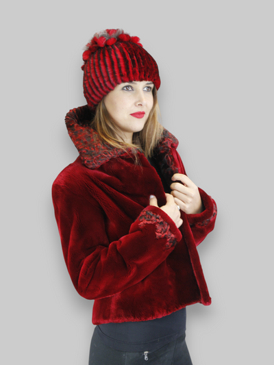 Red Sheared Beaver w/ Swakara Lamb Jacket -Small/Medium