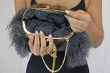 GRAY MONGOLIAN LAMB & MAHOGANY MINK FUR MUFF PURSE, BAG