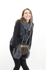 GRAY MONGOLIAN LAMB & MAHOGANY MINK FUR MUFF PURSE, BAG