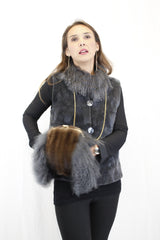 GRAY MONGOLIAN LAMB & MAHOGANY MINK FUR MUFF PURSE, BAG