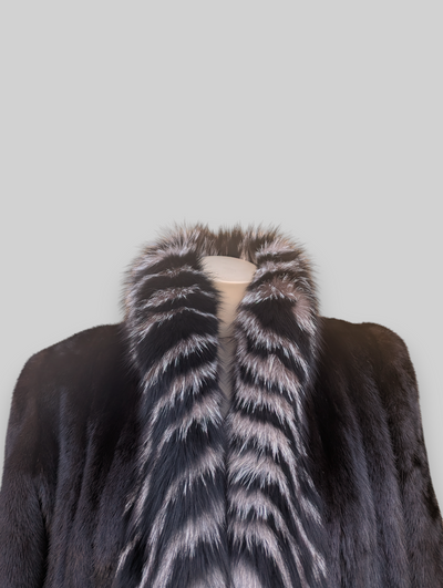Dark Mink Coat w/ Dyed Fox Trim -Medium