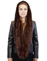 KNITTED REX RABBIT FUR HOODED INFINITY SCARF / NECK WARMER