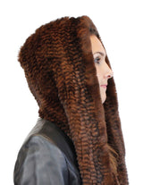 KNITTED REX RABBIT FUR HOODED INFINITY SCARF / NECK WARMER