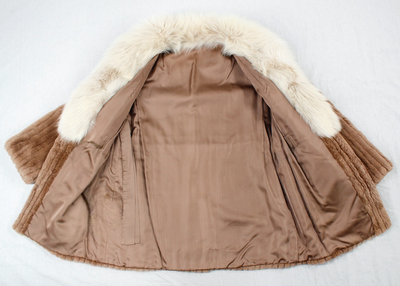 Vintage Tan Sheared Beaver Fur Jacket w/ Fox Fur Collar & Corduroy Cut -S / Petite