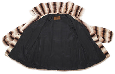 LARGE BEIGE BROWN STRIPED REX RABBIT FUR COAT, JACKET - from THE REAL FUR DEAL & DAVID APPEL FURS new and pre-owned online fur store!