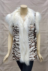 Vintage Zebra Stenciled Goat Fur Sections Vest with Tibetan Lamb Trim -S