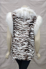 Vintage Zebra Stenciled Goat Fur Sections Vest with Tibetan Lamb Trim -S