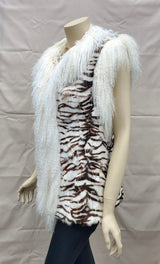 Vintage Zebra Stenciled Goat Fur Sections Vest with Tibetan Lamb Trim -S