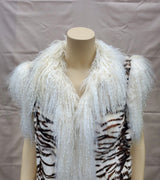 Vintage Zebra Stenciled Goat Fur Sections Vest with Tibetan Lamb Trim -S