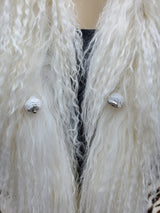 Vintage Zebra Stenciled Goat Fur Sections Vest with Tibetan Lamb Trim -S