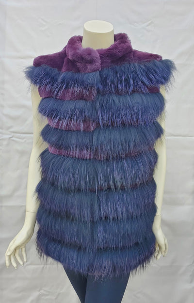 Vintage Purple-Dyed Rabbit Fur and Fox Fur Vest -L  (Never Been Worn!)