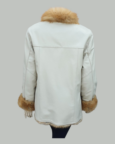 Vintage Reversible Red Fox Fur and White Leather Jacket -M