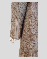 Tan Persian Lamb Coat w/ Belt - zipper detail on sleeve