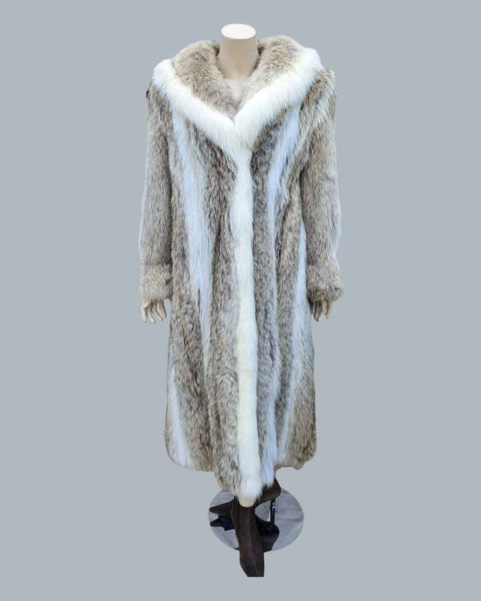 Coyote fur coat with fox fur trim - from THE REAL FUR DEAL & DAVID APPEL FURS new and pre-owned online fur store!