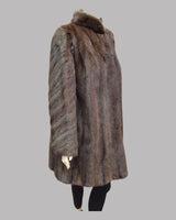 Tobacco-Dyed Cross Mink Fur ⅞ Coat - side view