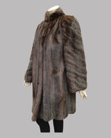 Tobacco-Dyed Cross Mink Fur ⅞ Coat - side view