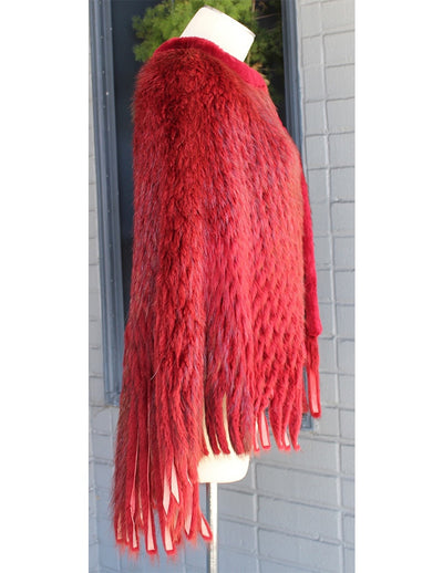 SCARLET RED BEAVER FUR PONCHO/SHAWL/CAPE, WAFFLE CUT - from THE REAL FUR DEAL & DAVID APPEL FURS new and pre-owned online fur store!