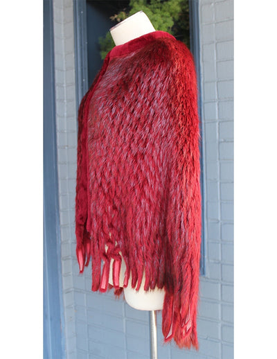 SCARLET RED BEAVER FUR PONCHO/SHAWL/CAPE, WAFFLE CUT - from THE REAL FUR DEAL & DAVID APPEL FURS new and pre-owned online fur store!