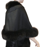 Women's Black Cashmere Cape w/ Fox Fur Trim