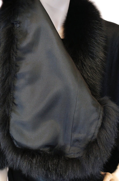 Women's Black Cashmere Cape w/ Fox Fur Trim