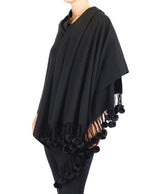 Black 100% Pure Cashmere Soft Mink fur pom-pom fringe Scarf/Wrap by Belle Fare. 76" long x 26" wide Large and versatile size.