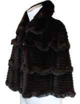 MEDIUM BLACK GROOVED SHEARED & UNSHEARED MINK FUR CAPELET, CAPE - from THE REAL FUR DEAL & DAVID APPEL FURS new and pre-owned online fur store!