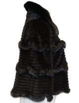 MEDIUM BLACK GROOVED SHEARED & UNSHEARED MINK FUR CAPELET, CAPE - from THE REAL FUR DEAL & DAVID APPEL FURS new and pre-owned online fur store!