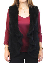 BLACK KNITTED REX RABBIT FUR VEST - from THE REAL FUR DEAL & DAVID APPEL FURS new and pre-owned online fur store!