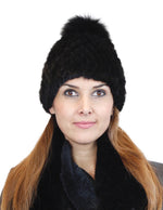 KNITTED MINK FUR & FOX FUR POM-POM BEANIE, HAT - from THE REAL FUR DEAL & DAVID APPEL FURS new and pre-owned online fur store!