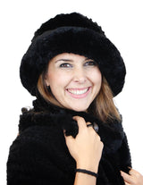 KNITTED REX RABBIT FUR HAT W/ ADJUSTABLE BRIM - from THE REAL FUR DEAL & DAVID APPEL FURS new and pre-owned online fur store!