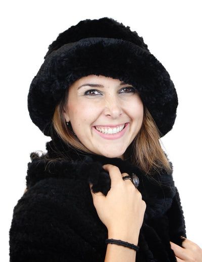 KNITTED REX RABBIT FUR HAT W/ ADJUSTABLE BRIM - from THE REAL FUR DEAL & DAVID APPEL FURS new and pre-owned online fur store!