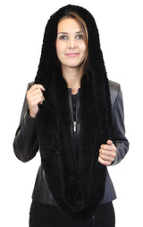 KNITTED REX RABBIT FUR HOODED INFINITY SCARF / NECK WARMER - from THE REAL FUR DEAL & DAVID APPEL FURS new and pre-owned online fur store!