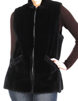 MEDIUM BLACK SHEARED BEAVER FUR VEST WITH SPARKLING CRYSTAL ZIPPER - from THE REAL FUR DEAL & DAVID APPEL FURS new and pre-owned online fur store!