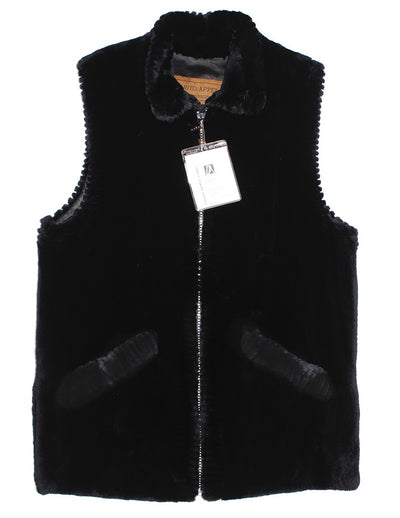 MEDIUM BLACK SHEARED BEAVER FUR VEST WITH SPARKLING CRYSTAL ZIPPER - from THE REAL FUR DEAL & DAVID APPEL FURS new and pre-owned online fur store!