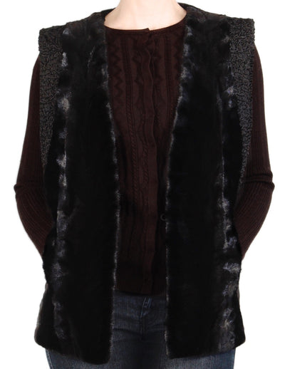 MEDIUM BLACK SHEARED MINK FUR & PERSIAN LAMB VEST - from THE REAL FUR DEAL & DAVID APPEL FURS new and pre-owned online fur store!