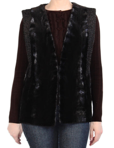 MEDIUM BLACK SHEARED MINK FUR & PERSIAN LAMB VEST - from THE REAL FUR DEAL & DAVID APPEL FURS new and pre-owned online fur store!