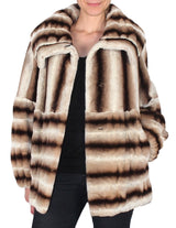 LARGE BEIGE BROWN STRIPED REX RABBIT FUR COAT, JACKET - from THE REAL FUR DEAL & DAVID APPEL FURS new and pre-owned online fur store!