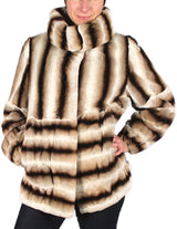 LARGE BEIGE BROWN STRIPED REX RABBIT FUR COAT, JACKET - from THE REAL FUR DEAL & DAVID APPEL FURS new and pre-owned online fur store!