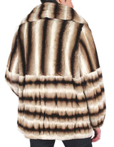 LARGE BEIGE BROWN STRIPED REX RABBIT FUR COAT, JACKET - from THE REAL FUR DEAL & DAVID APPEL FURS new and pre-owned online fur store!