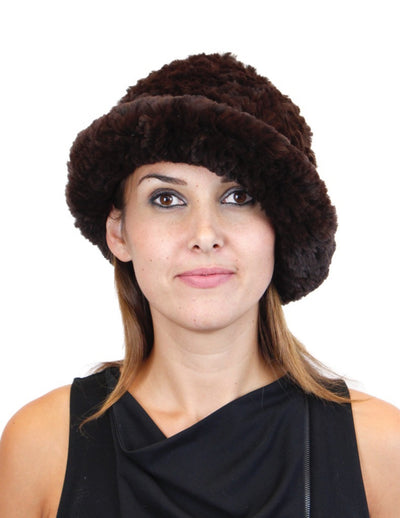 KNITTED REX RABBIT FUR HAT W/ ADJUSTABLE BRIM - from THE REAL FUR DEAL & DAVID APPEL FURS new and pre-owned online fur store!