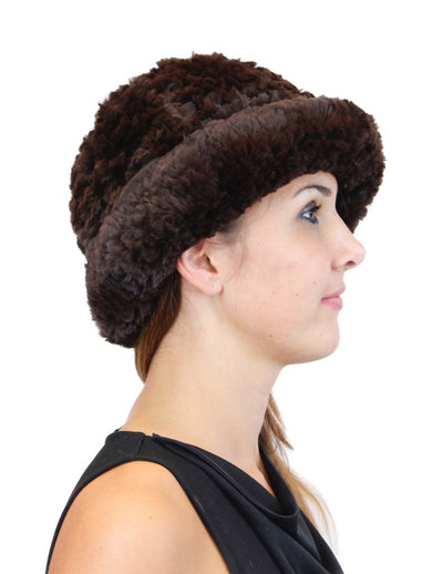 KNITTED REX RABBIT FUR HAT W/ ADJUSTABLE BRIM - from THE REAL FUR DEAL & DAVID APPEL FURS new and pre-owned online fur store!