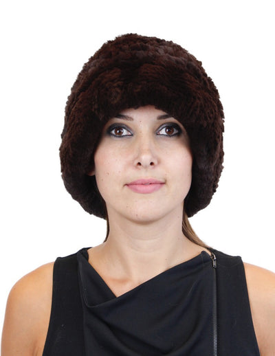 KNITTED REX RABBIT FUR HAT W/ ADJUSTABLE BRIM - from THE REAL FUR DEAL & DAVID APPEL FURS new and pre-owned online fur store!