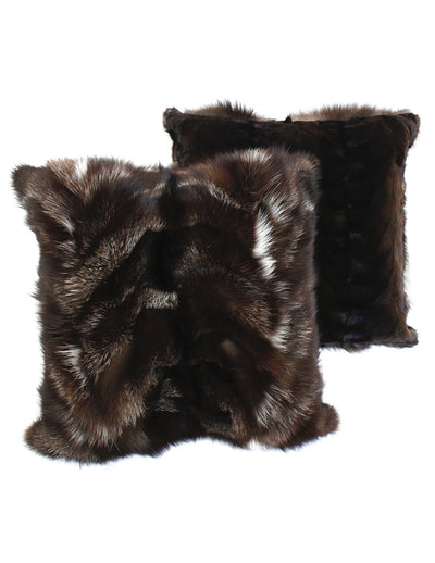 BROWN SILVER FOX FUR PILLOW REVERSIBLE TO DARK SHEARED MINK - from THE REAL FUR DEAL & DAVID APPEL FURS new and pre-owned online fur store!