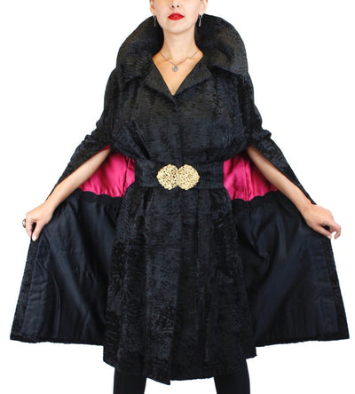PRE-OWNED MEDIUM BLACK BROADTAIL FUR CAPE W/ BROADTAIL BELT - from THE REAL FUR DEAL & DAVID APPEL FURS new and pre-owned online fur store!
