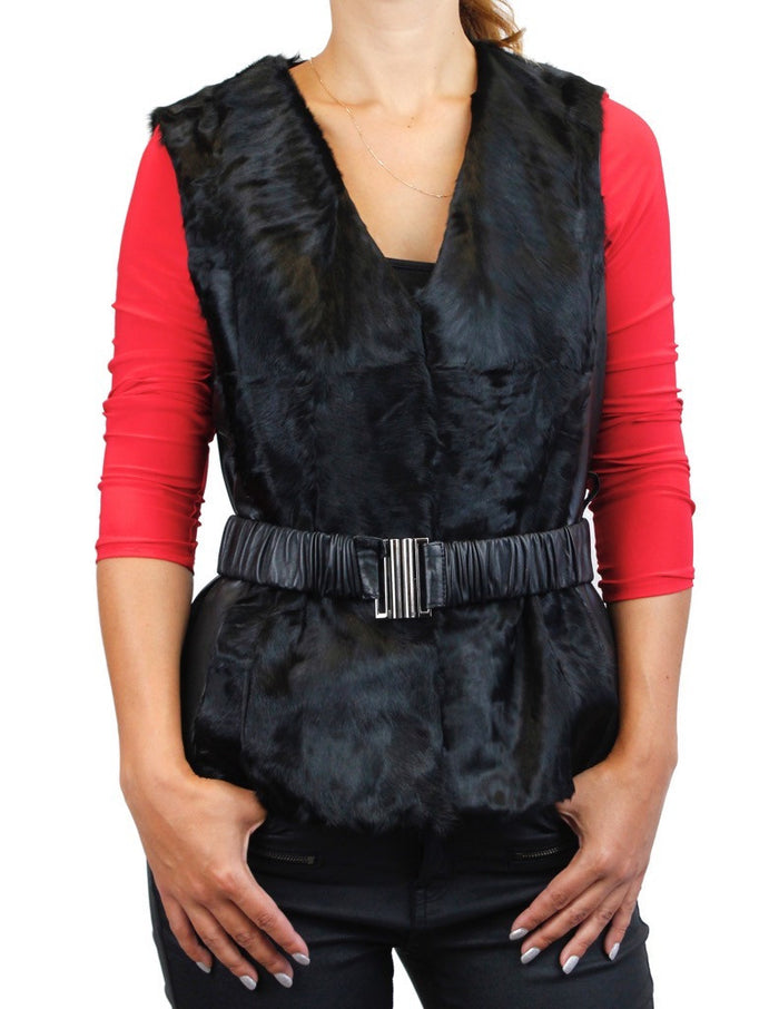 Women's Black Broadtail and Leather Vest w/ Leather Belt