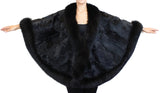 BLACK KIDSKIN BABY LAMB FUR & FOX FUR PONCHO/WRAP/SHAWL - from THE REAL FUR DEAL & DAVID APPEL FURS new and pre-owned online fur store!
