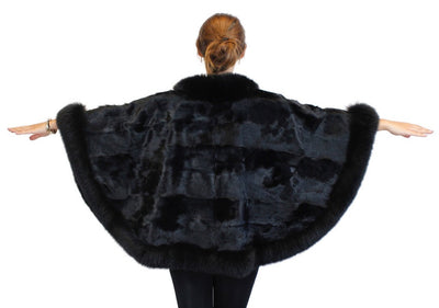 BLACK KIDSKIN BABY LAMB FUR & FOX FUR PONCHO/WRAP/SHAWL - from THE REAL FUR DEAL & DAVID APPEL FURS new and pre-owned online fur store!