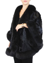 BLACK KIDSKIN BABY LAMB FUR & FOX FUR PONCHO/WRAP/SHAWL - from THE REAL FUR DEAL & DAVID APPEL FURS new and pre-owned online fur store!