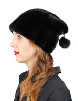 BLACK MINK FUR SLOUCH HAT W/ MINK POM-POM - from THE REAL FUR DEAL & DAVID APPEL FURS new and pre-owned online fur store!